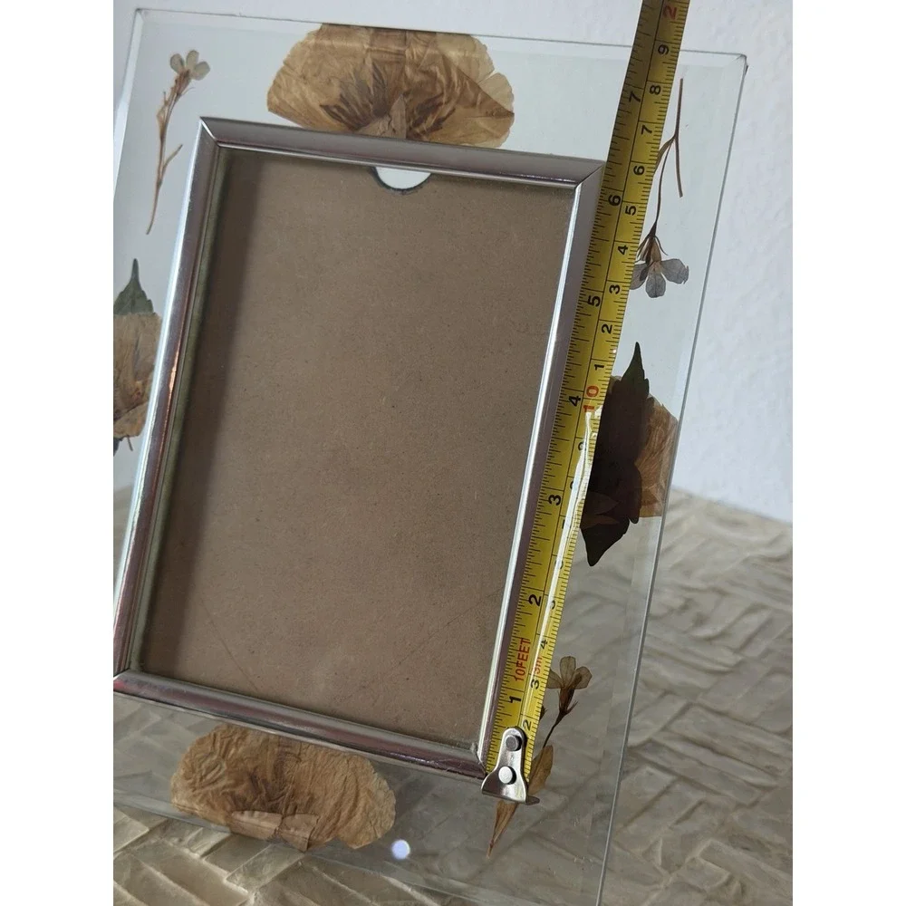 Glass Dried Pressed Flower Floral Photo Frame Clear/Silver Freestanding